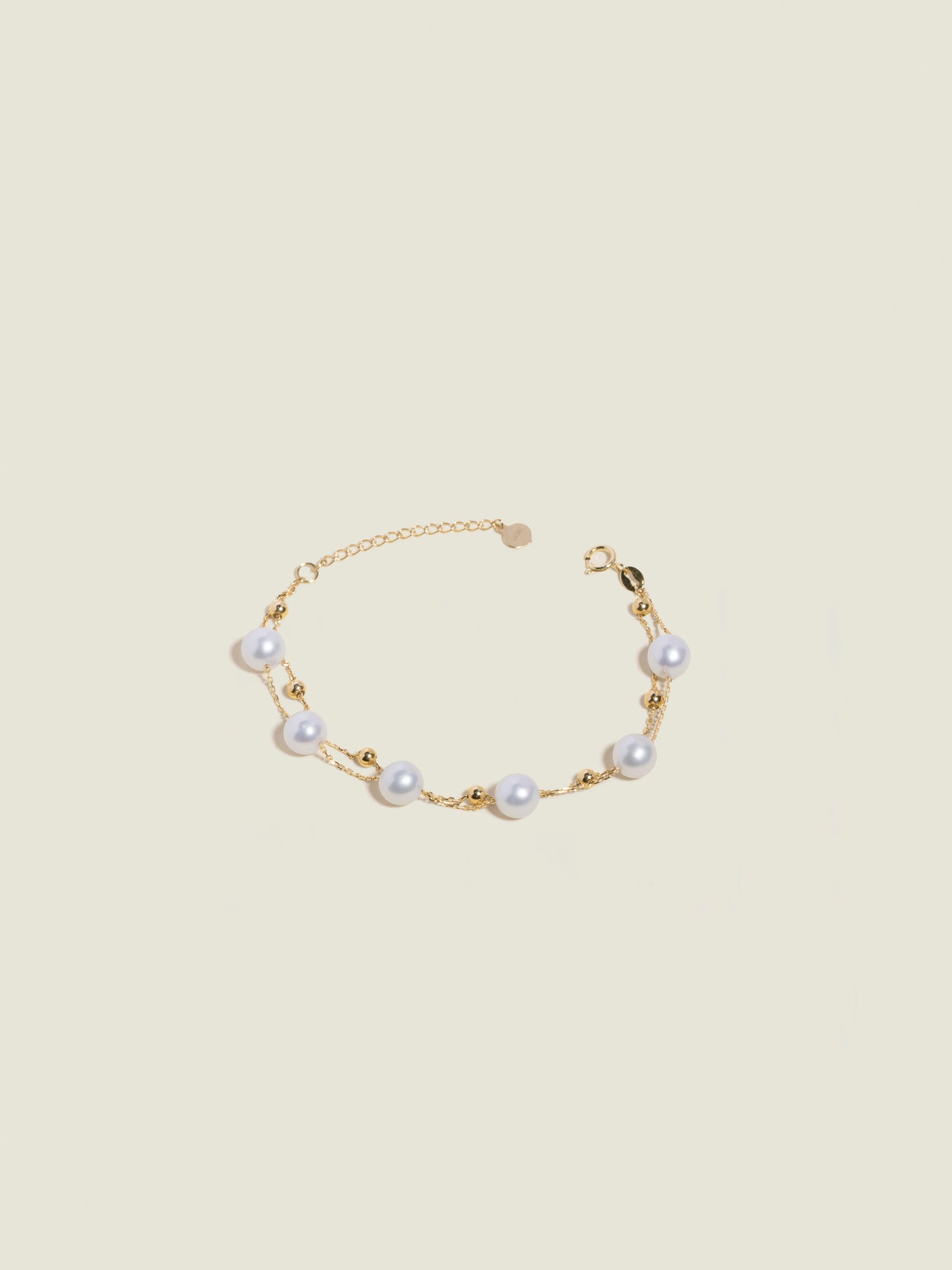 18K Gold Double Chain Pearl Bracelet
