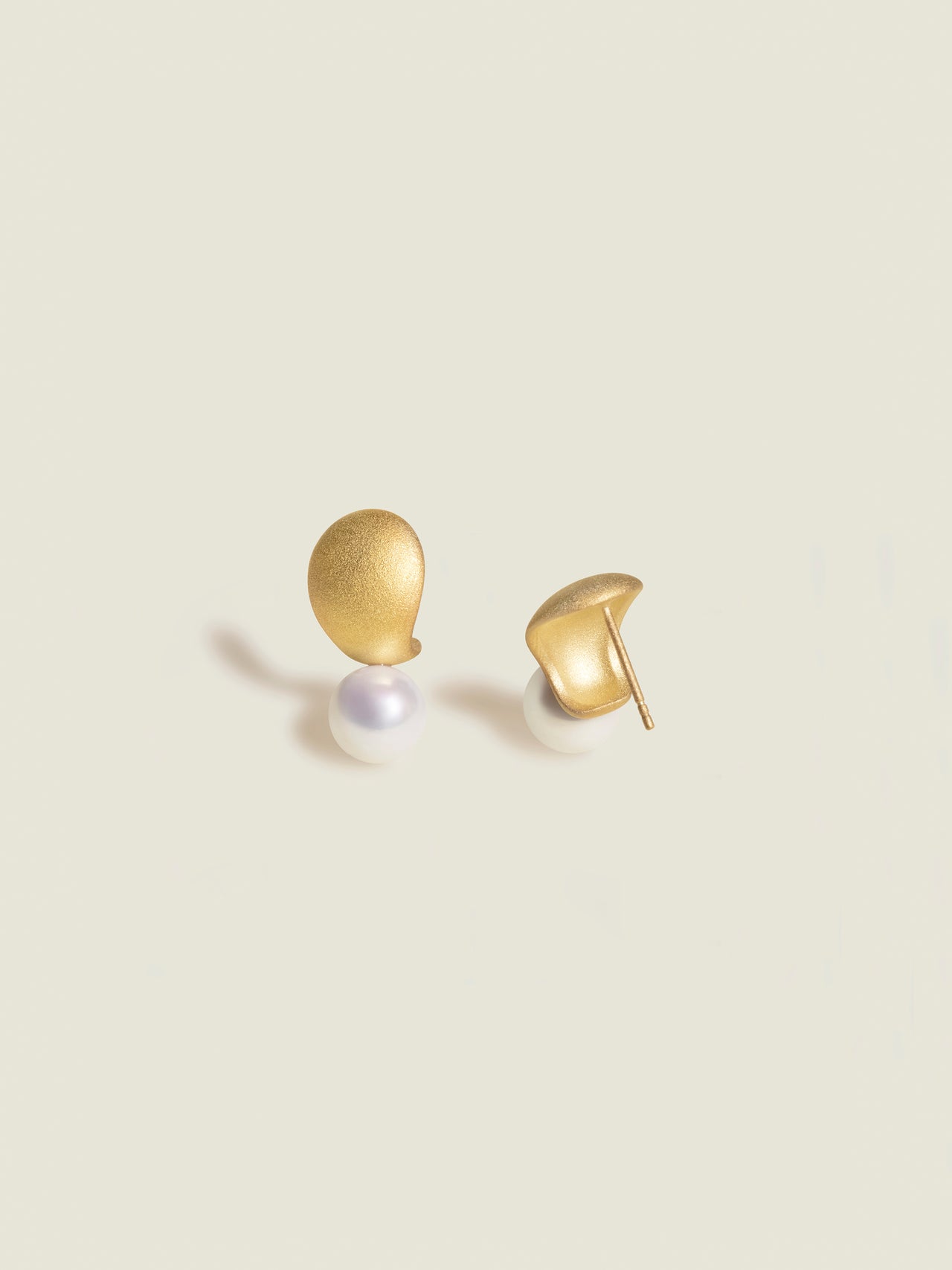 Golden Crescent Sakura Pearl Studs