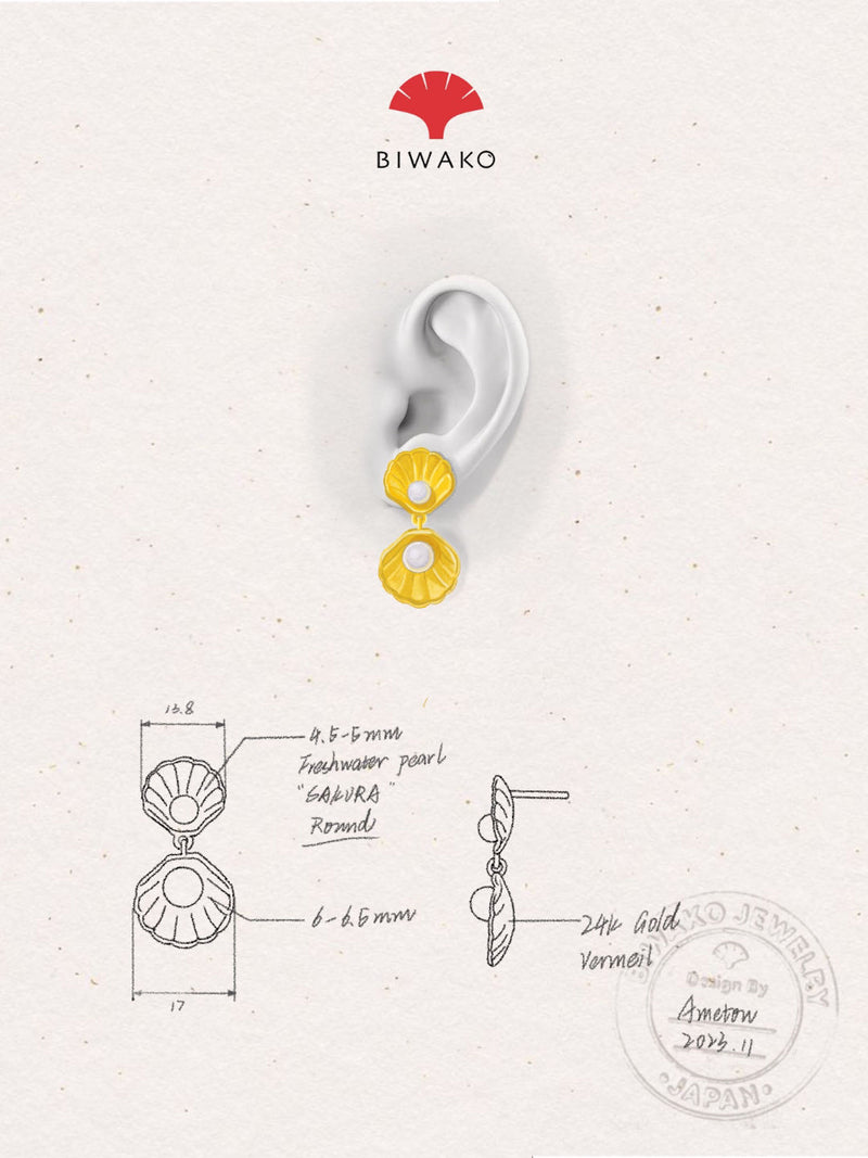 「WAVE」Biwa Clamshell Pearl Earrings
