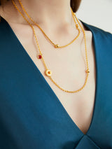 「CLASSIC」Golden Mosaic Enamel Charm Long Necklace