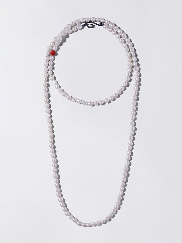 「CLASSIC」51" LONG PEARL NECKLACE — BLACKENED SILVER CLASP