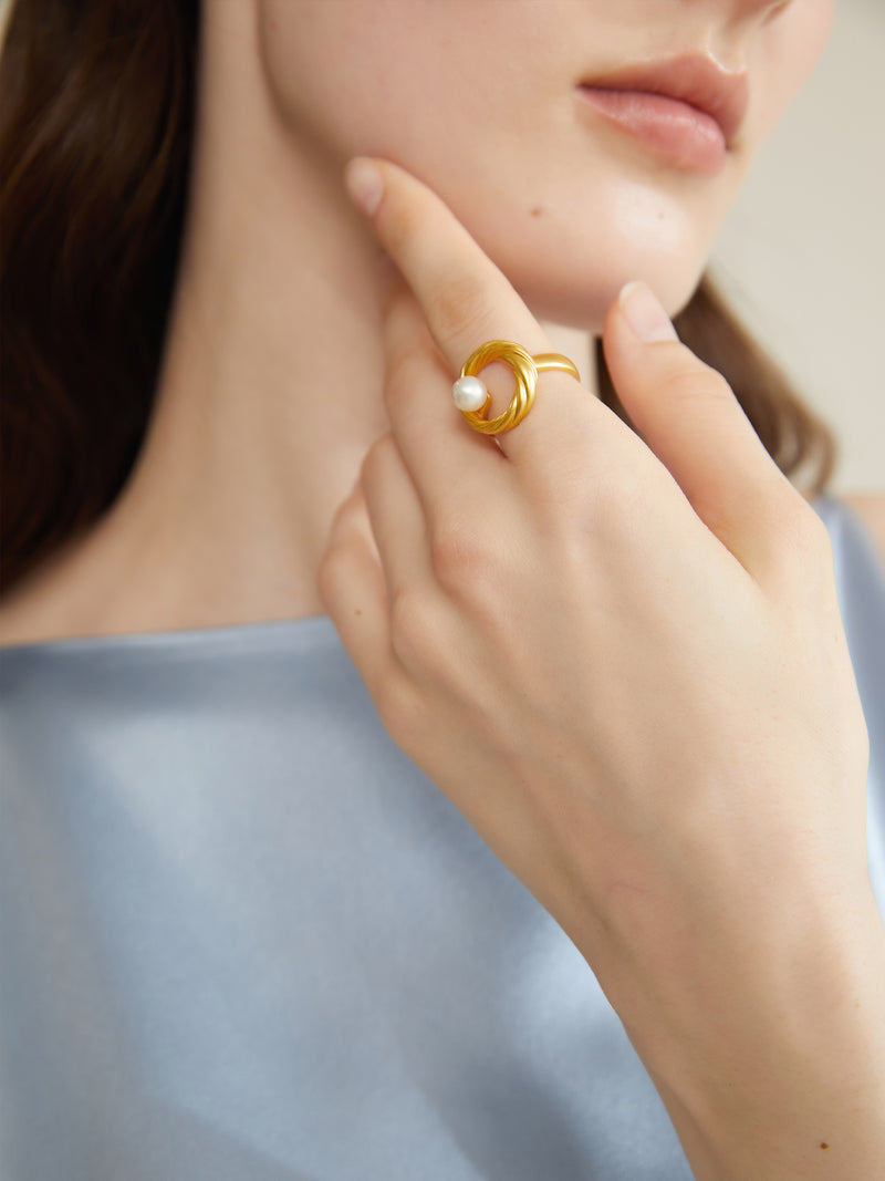 Lightweight Pearl Ring 24K Gold Vermeil 6.5mm Pearl Size BIWAKO Jewelry